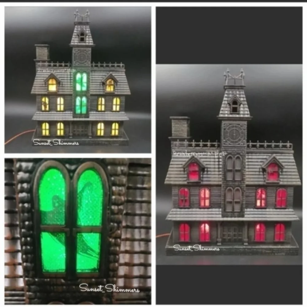 Halloween Haunted House Mansion Color Changing LED Lights & Sound Ghosts Cat New